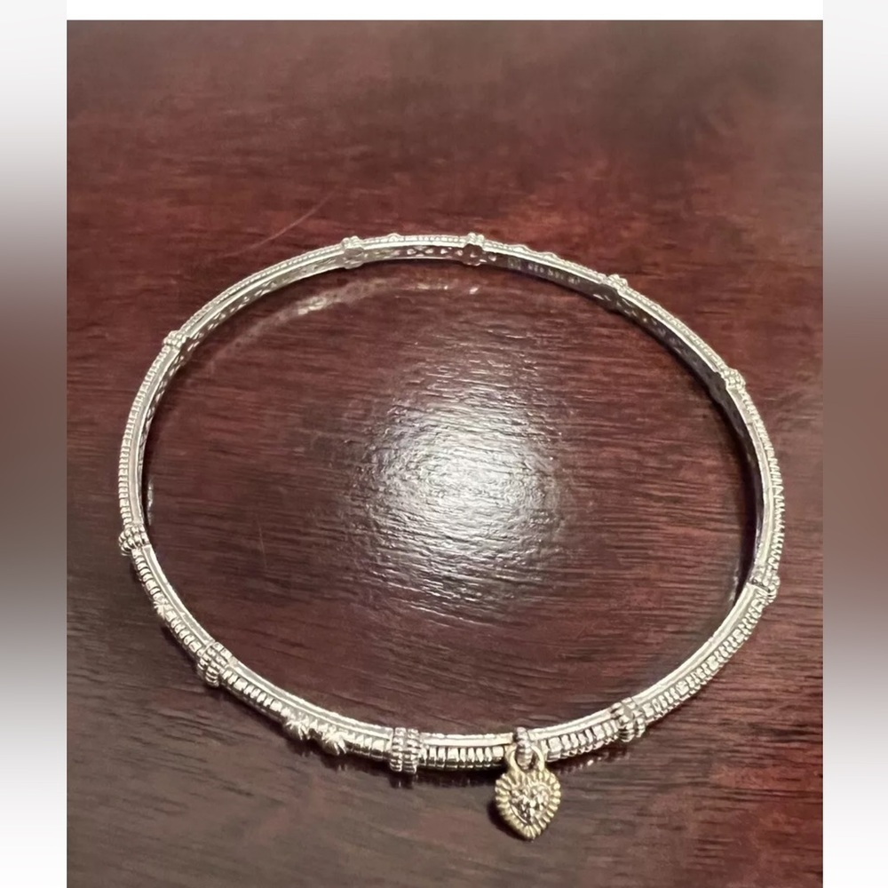 judith ripka JR sterling Silver 18k Bangle bracelet with Heart Charm